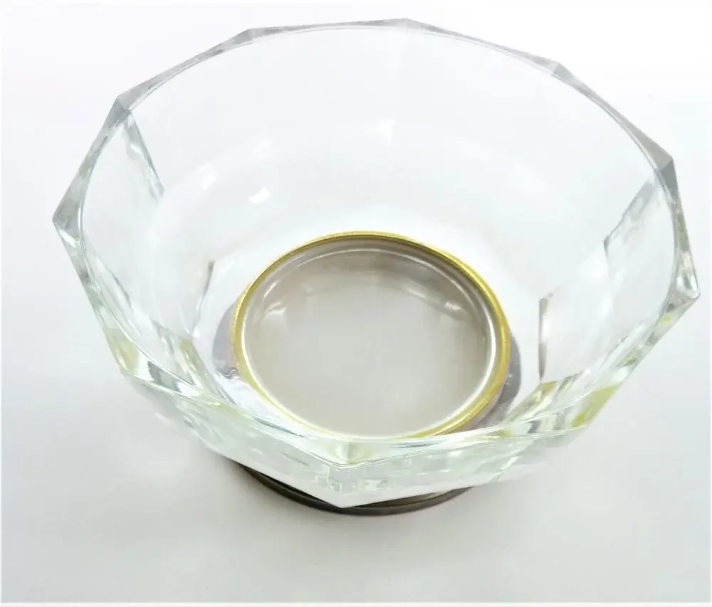 Vintage Italian Cut Crystal Glass Bowl Silver Plated Footed Base Heavy Decor